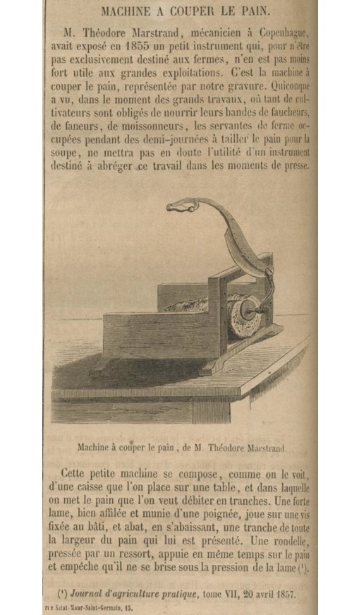 Machine à couper le pain, 1855.